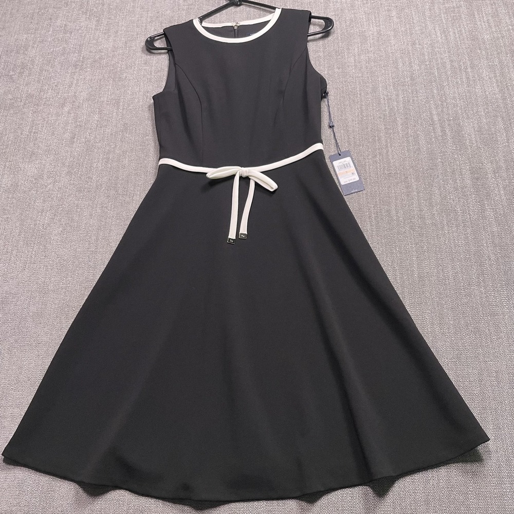 Tommy Hilfiger Scuba Dress Womens 2 Black Contrast Trim Fit Flare A8FC1JEQ